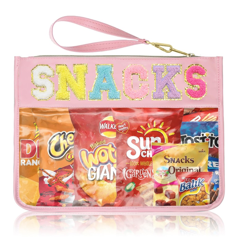 Siwara Snack Bags Clear Pouch for Travel Bag Nylon Cosmetic Pink–Snack