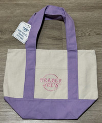 Trader Joe’s 💜💚🩷🩵AUTHENTIC PASTEL EMBROIDERED CANVAS REUSABLE TOTE BAG SET