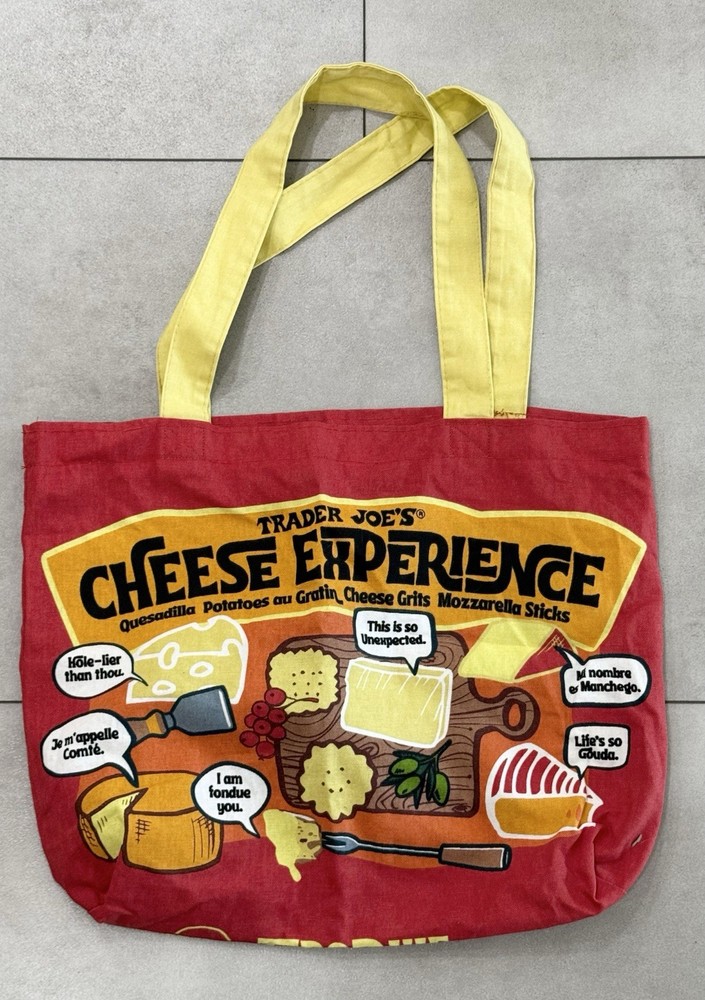 Trader Joes ReusableCHEESE ADVENTURES Shopping Grocery Tote Bag Washable Canvas