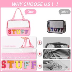 eurovicky Chenille Letter Patch Clear Carry-on 11.4inch, Sweet Pink-STUFF