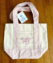 New Trader Joe’s Mini Pastel Stripe Canvas Tote Bag Pink Blue Tan Green Set Of 4