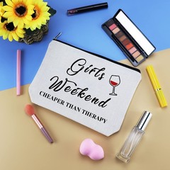 3 Pcs Girls Weekend Best Friends Gift for Women Makeup Bag s, Off White