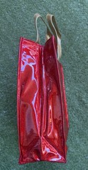 Harrods Red Foldable Reusable Shopping Bag Plastic with Gold Handles Modern