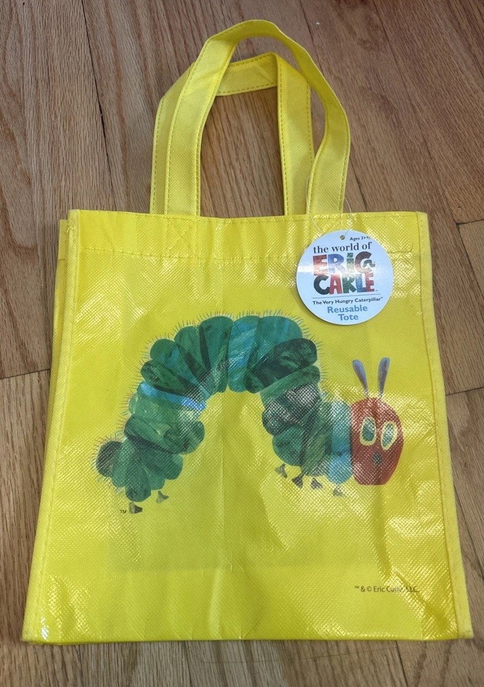 Eric Carle Reusable Tote Bag The Very Hungry Caterpillar Yellow With Tags