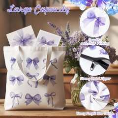 Purple Bow Canvas Bag – 2Pcs Coquette Purple Bow Print Design Canvas Tote Bag, C