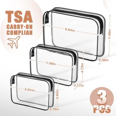 3 Pack Clear Toiletry Bag, TSA Approved 9.8 x 7.4 x 2.3 inches, 3 Black