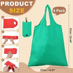 4 Pack Foldable Travel Bag with Handles, Shopping Tote Pouch, Bright Green