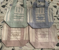 Trader Joe’s Lot of 4 Striped Canvas Reusable Tote Bags Small 13x6x6