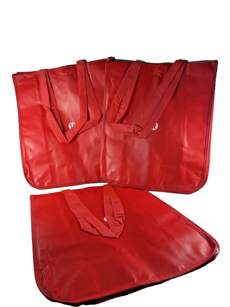 3x lululemon Reusable Large Red Tote Shopping Bag Snap Close 16x14x6