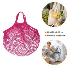 Cotton Mesh Bag, 15×13.8″ Mesh Net String Grocery Bag Rose Red
