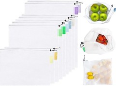 Set of 9 Reusable Produce Bags – Heavy Duty Washable Mesh Grocery Bags