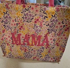 NWT Tote Bag “MAMA” TEXT Floral Reusable Shopper Pink Canvas Grocery Beach Gift