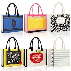 6 Pack End of Year Teacher Gifts Bulk Bags Teachers Canvas Tote Bags Pencil C…