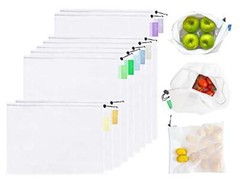 purifyou Reusable Produce Bags, Heavy Duty Double Stitched Set of 9 Mixed