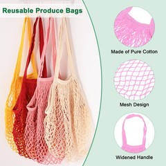 2-Pack Reusable Washable Mesh Net String Grocery Bags [Cream, Pink,Long Handle]