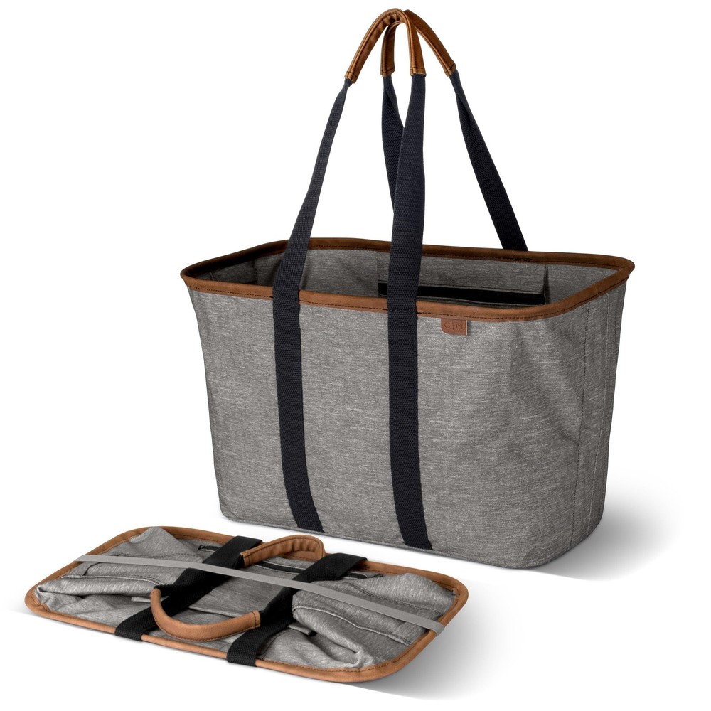 Collapsible LUXE Tote, 30L Foldable Grocery Shopping Bag with Structured Fram…
