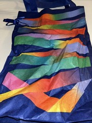 Amazon Reusable Fabric Gift Bag 13″ x 18″ Blue Multi Color Rainbow Ribbon Tote