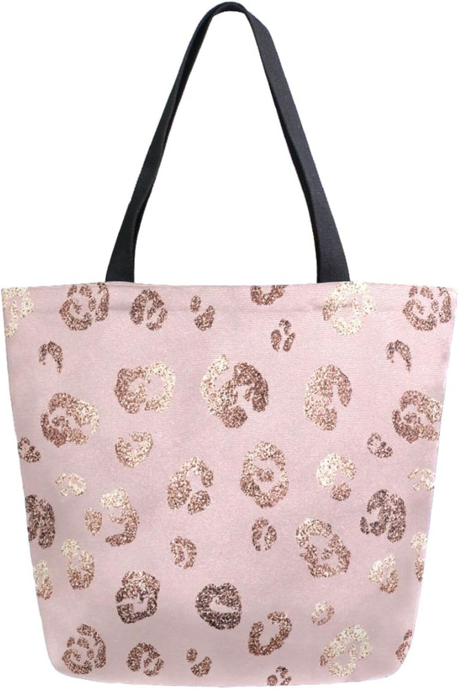 Leopard Canvas Tote Bag Large Grocery Bag Reusable Beach Shopping Bag Heavy Duty