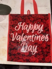 Foldable Red Plastic Reusable Shopping Bag All-Over Roses Pattern Valentines Day