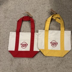 Trader Joe’s Mini Canvas Tote Bags 2-Pack Yellow + Red New With Tags Limited