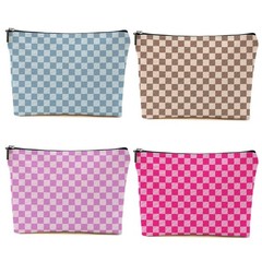 4 PCs Preppy Checkered Makeup Bag 9.62 * 7.42 Inches, Multicolor 0216