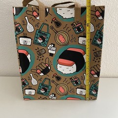 Hawaii Foodland Reusable Gift Shopping Bag Tote Set Orange Palaka & Spam Musubi