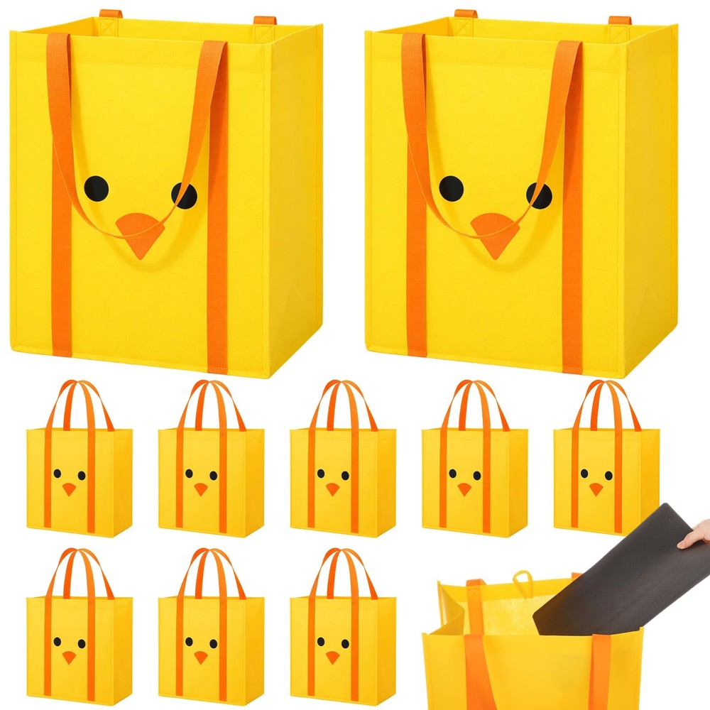 6 Pcs Large Easter Reusable Grocery Bags Non-woven Shopping Totes Cute Easter…