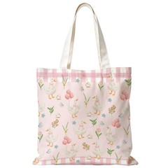 Pink Bow Goose Floral Plaid Tote Bag, Goose Lover Gifts Canvas Tote Bags, Cot…