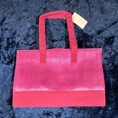 Pink Fabric Tote Bag Foldable with Inner Pocket, Button Closure, Checked Interi…
