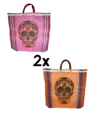 2x Skulls Mexican Mesh Tote Bag Day of the Dead Bolsa De Maya Dia De Los Muertos