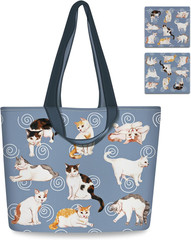 2 Pack Reusable Grocery Bags Polyester Cute Cat Shopping Bag with Handles Foldab