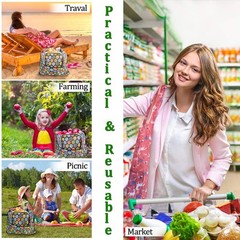 10-Pack Reusable Grocery Shopping Bags Foldable Tote with Attached Pouch