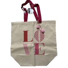 Canvas Shopping Carry Tote LOVE Valentine Cotton 20x15x9 inch Double Handles