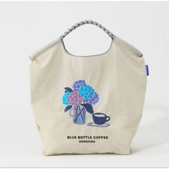[US Tax Paid] Blue Bottle Coffee Ball&Chain Hydrangea Embroidered Eco Bag NEW