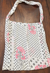 Free People Lightweight Reusable Shop Bag Pink Floral Gray Mesh Linen Festival