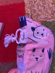Pink Canvas Cat Print Bag Self Contained Laundry Shopping
