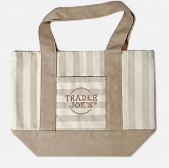 Trader Joe’s Mini Pastel Striped Canvas Tote Bag – Beige Tan – 2026 Edition