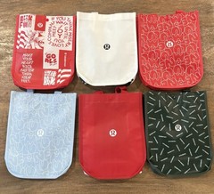 6 – Lululemon – New, Small Shopping Bags, (4 patterned, 2 solid) Free Ship