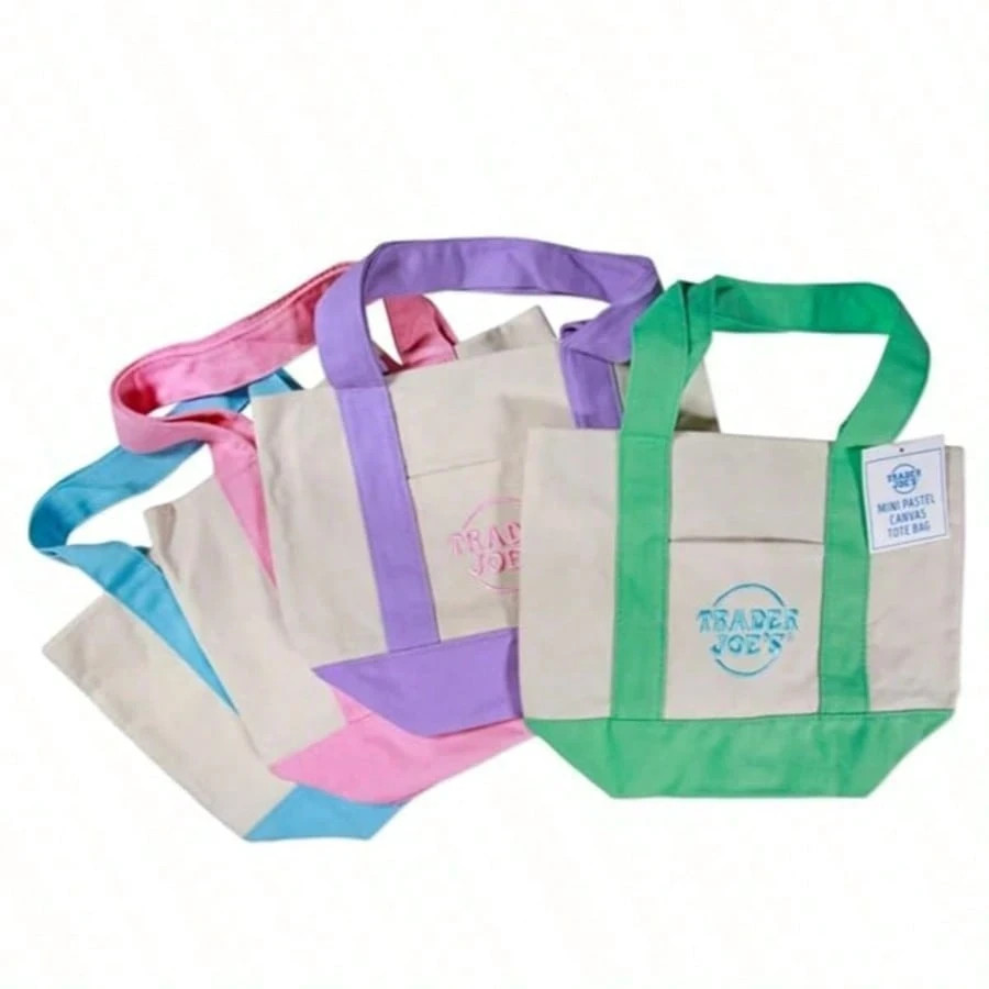 SET OF 4 Trader Joe’s Pastel Canvas Tote Bags NEW W TAGS Spring Easter HTF