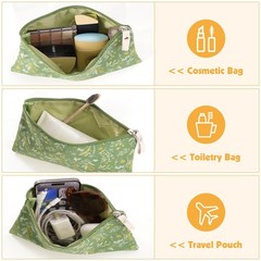 Pengxiaomei 2 Pcs Green Floral Makeup Bags, Small Zipper Cosmetic Bag