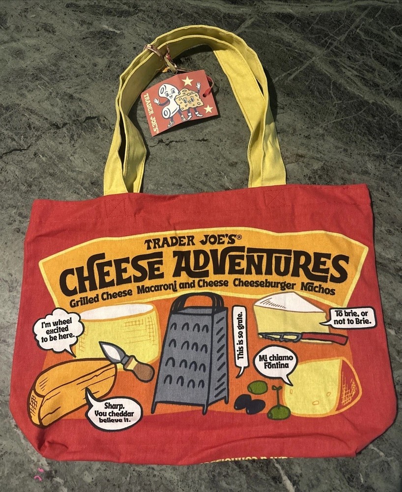 Trader Joe’s Cheese Experience NEW Tote Bag Red 100 Cotton Strong Shop Groceries