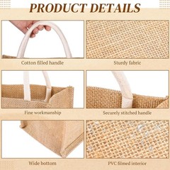 24 Pcs Burlap Tote Bag Mini Jute Reusable Waterproof Bag W/ Handles Small Blank