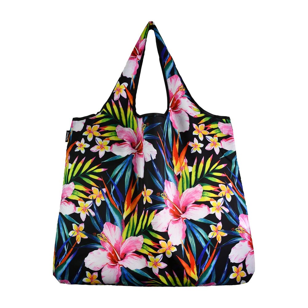 JUMBO Size, Pink Hibiscus Reusable Tote Bags, Heavy Duty, Zipper Pocket, Fold…