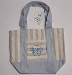 Trader Joe’s Striped Mini Canvas Tote Bag Reusable Blue/Beige Cotton Blend