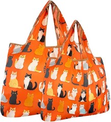 Large & Small Foldable Tote Nylon Reusable Grocery Bags Set of 2