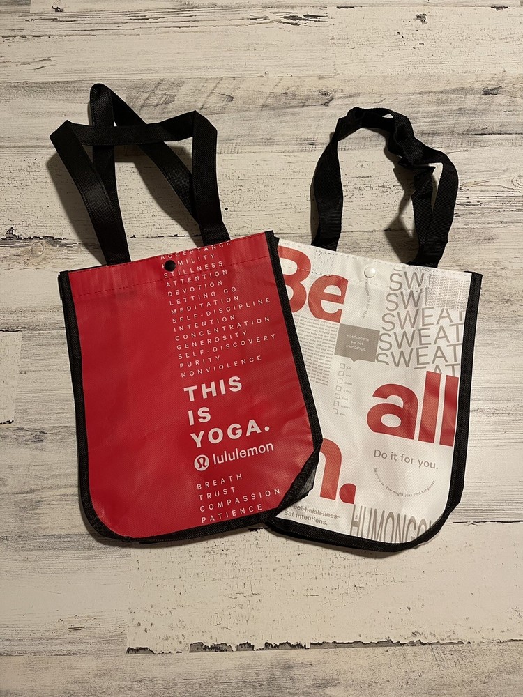 FREE SHIP Lululemon Be All In 12”x9” Tote Bag Red White Yoga Gym Shopping 2 BAGS