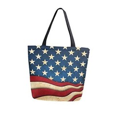 4th of July Canvas Tote, Large Women’s Casual Shoulder Handbag, American Flag