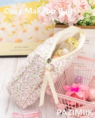 3PCS Makeup Bag SET Large Travel Quilted Zipper Soft 3 PCS SET, Floral Pink