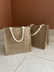 Beige Reusable Canvas Tote Bags 2-Pack Small Solid Plain 12x10x12 in