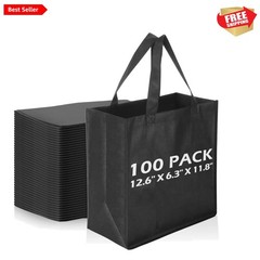 100 PCS Reusable Totes Bags – Non Woven Grocery Handle Bags for Shop Events &…
